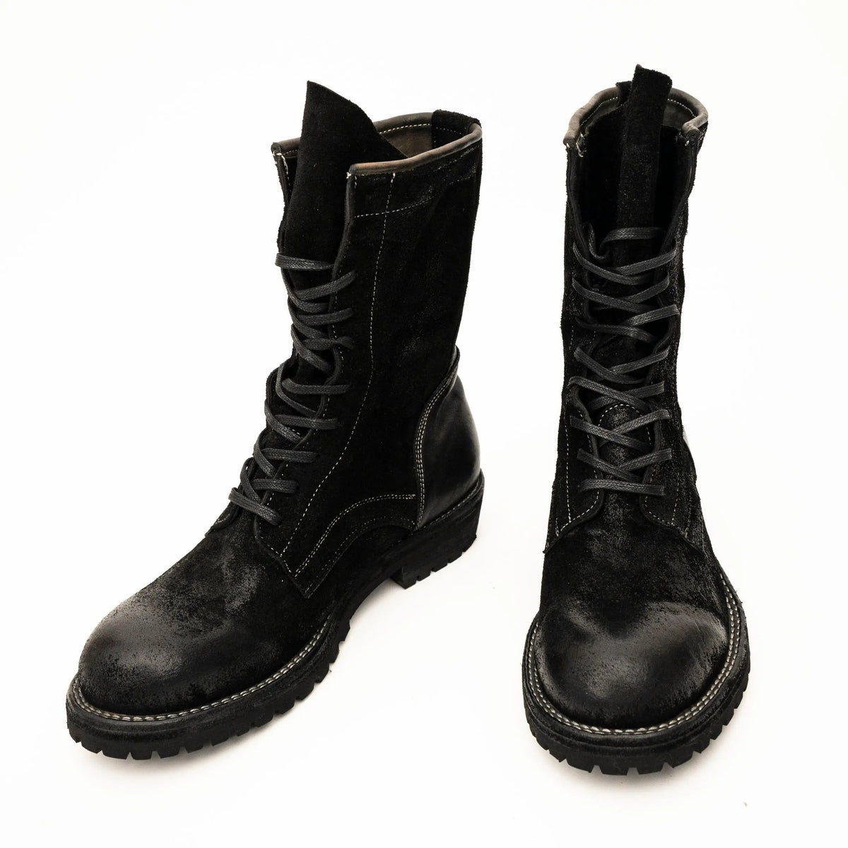 Black Plain-Toe Horsehide Lace-Up Boots
