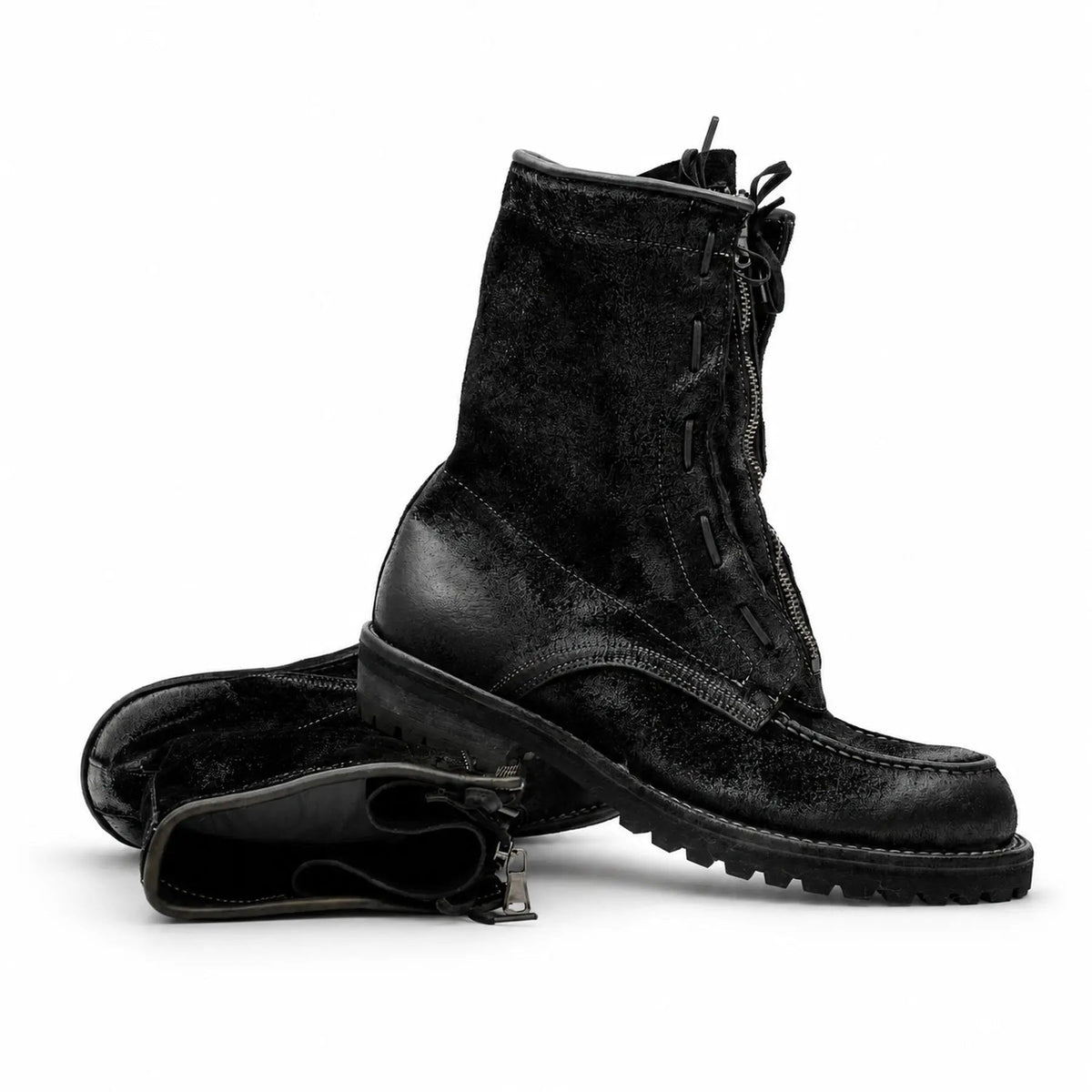 Black Plain-Toe Horsehide Lace-Up Boots