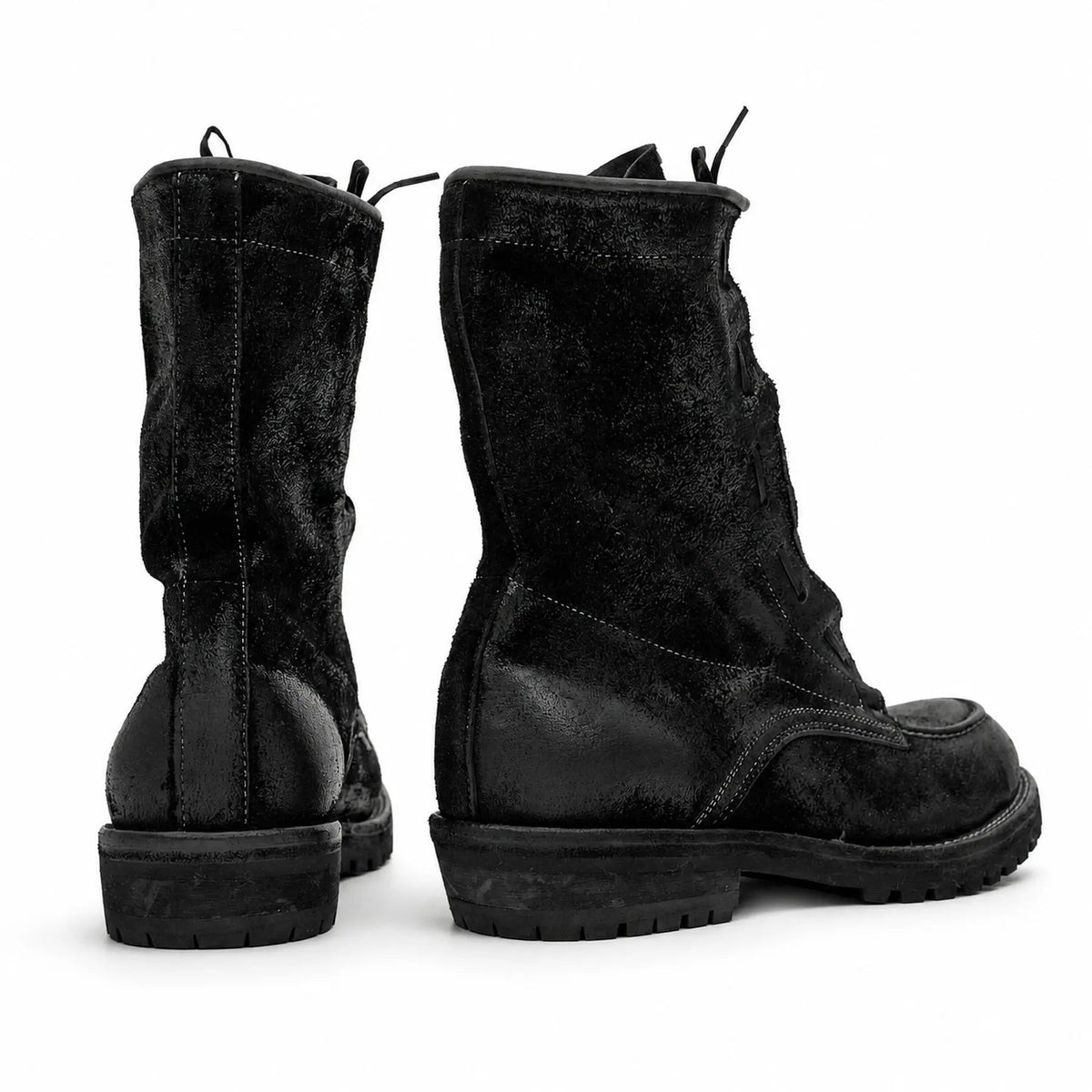 Black Plain-Toe Horsehide Lace-Up Boots