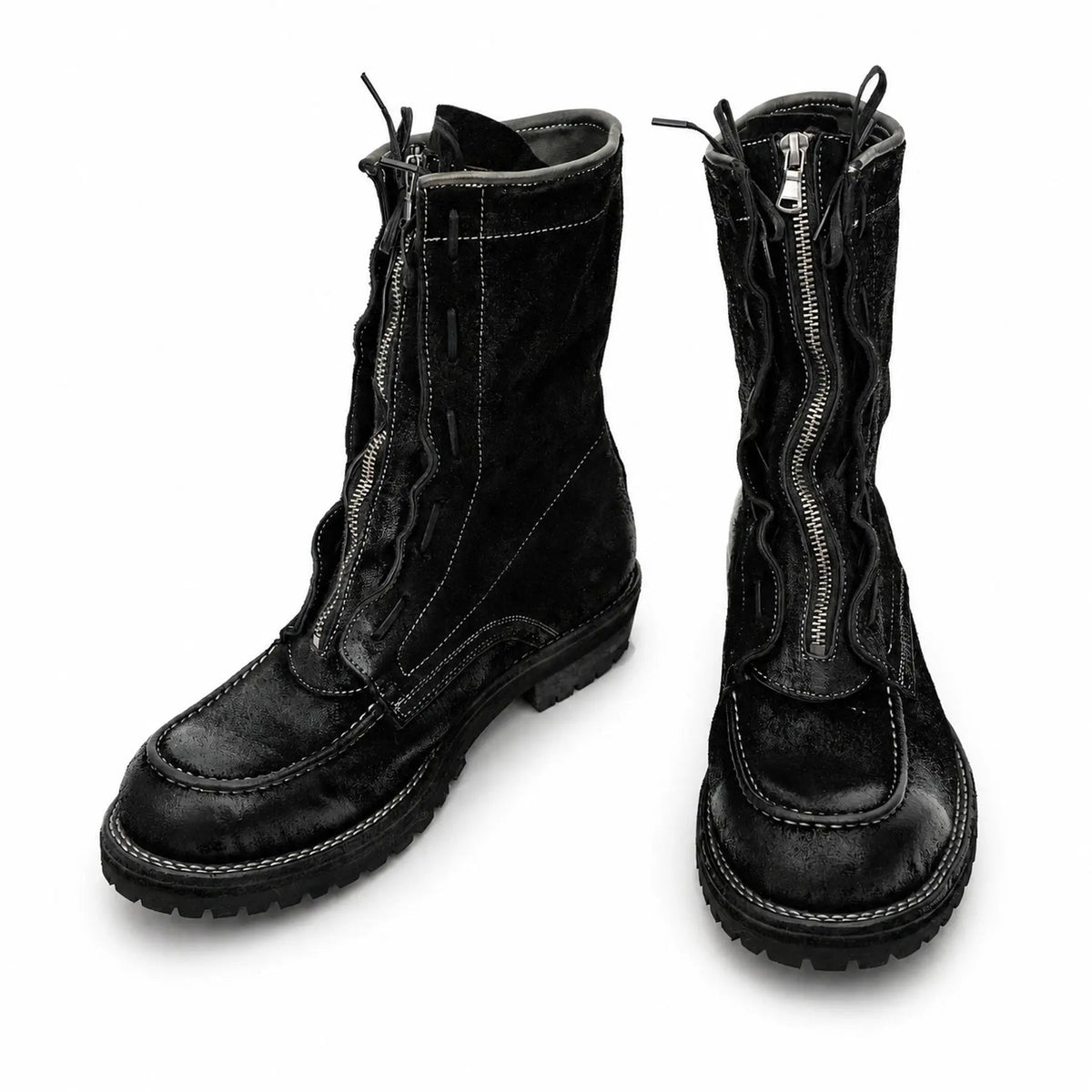 Black Plain-Toe Horsehide Lace-Up Boots