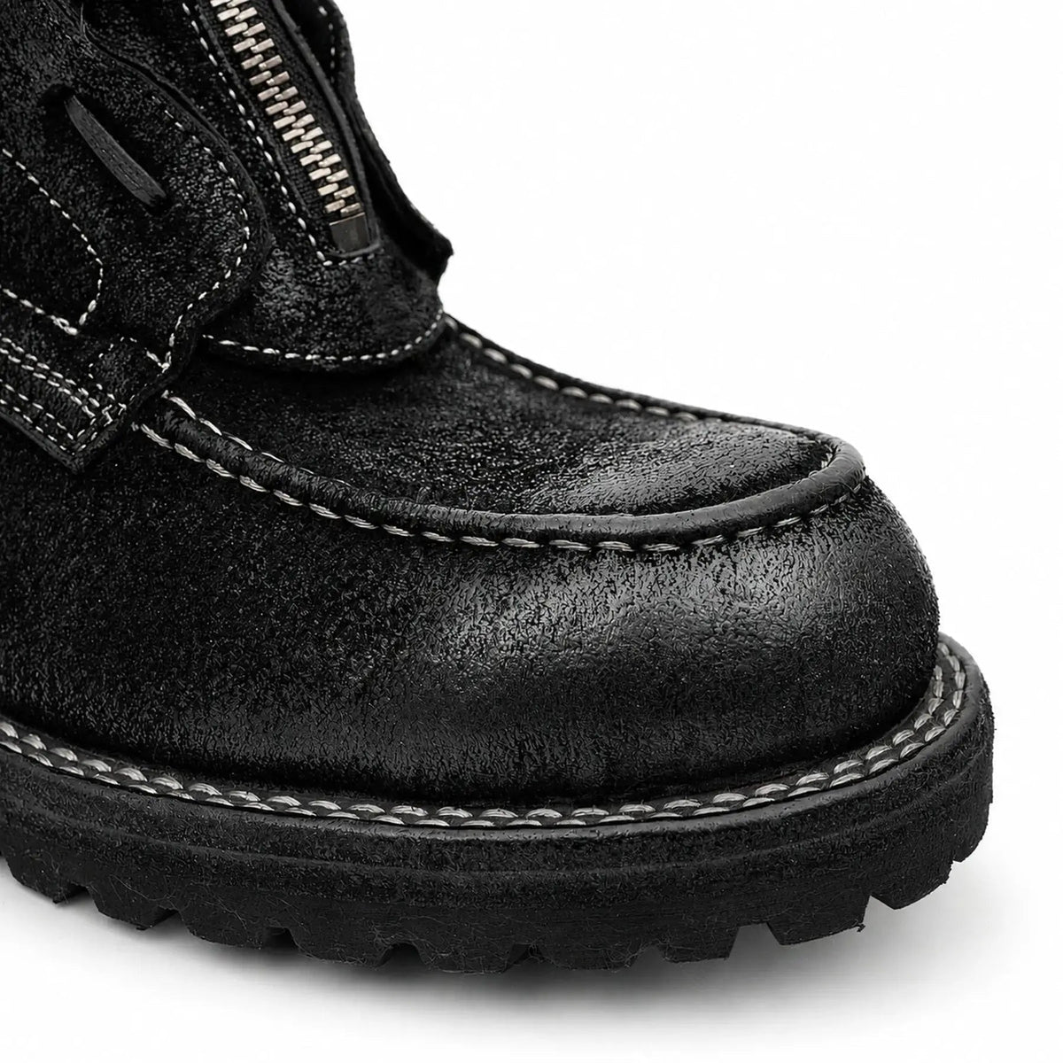 Black Plain-Toe Horsehide Lace-Up Boots