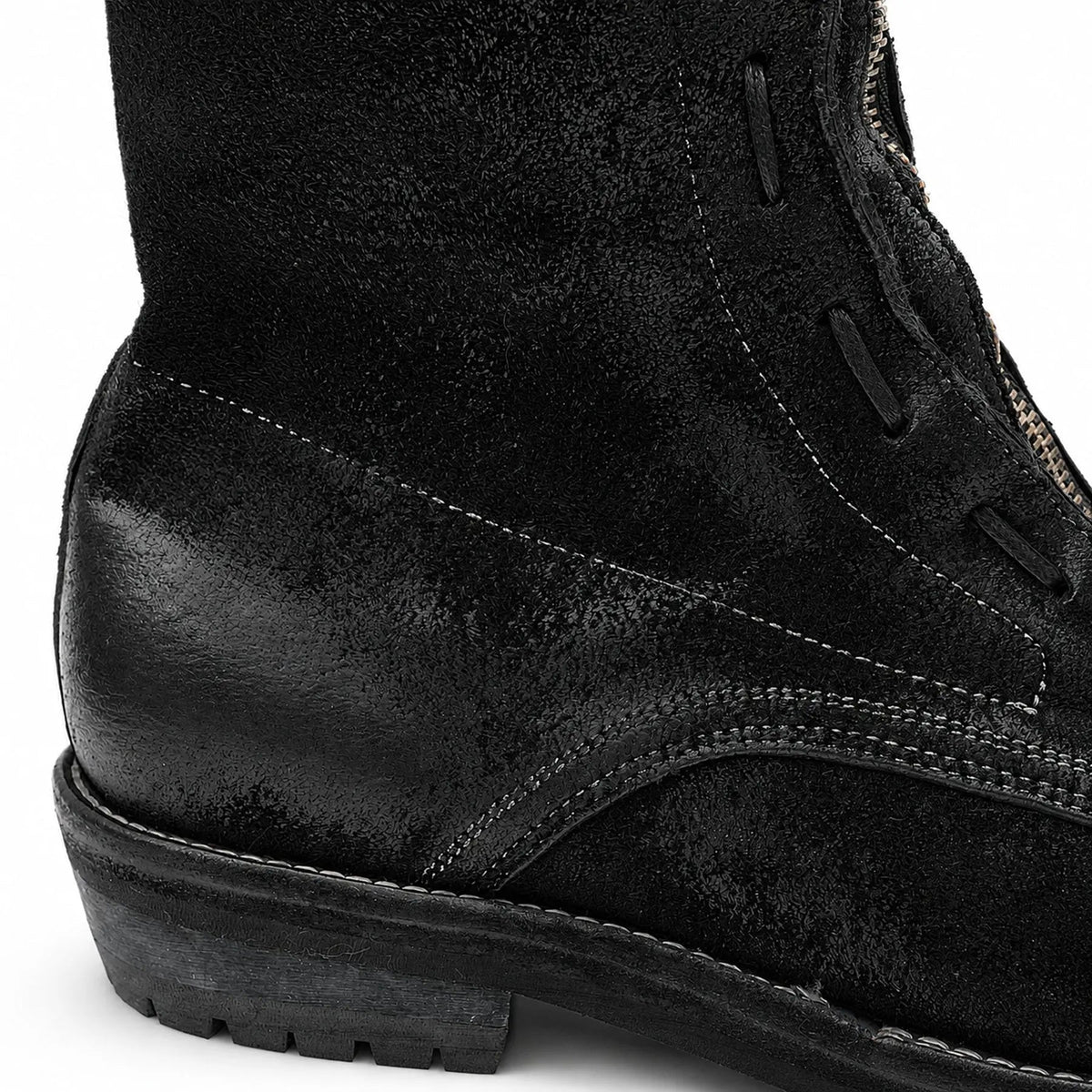Black Plain-Toe Horsehide Lace-Up Boots