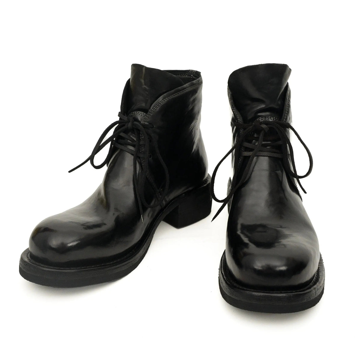 Black Plain-Toe Horse Butt Leather Ankle Boots