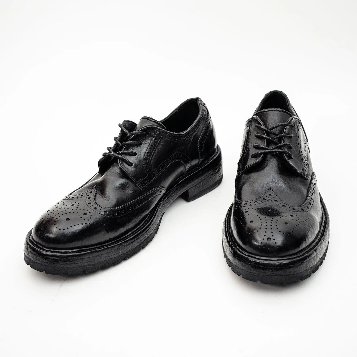 Black Wingtip Cow Leather Derby Shoes