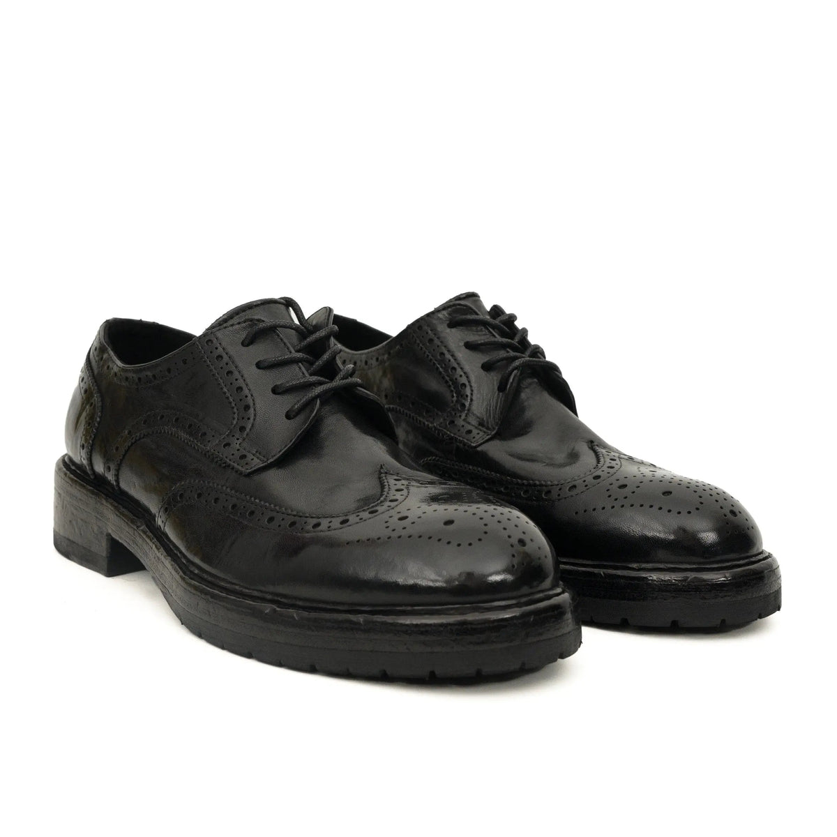 Black Wingtip Cow Leather Derby Shoes