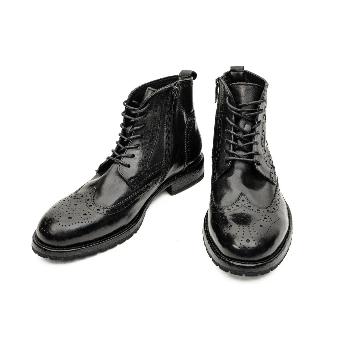 Black Wingtip Calf Leather Ankle Boots