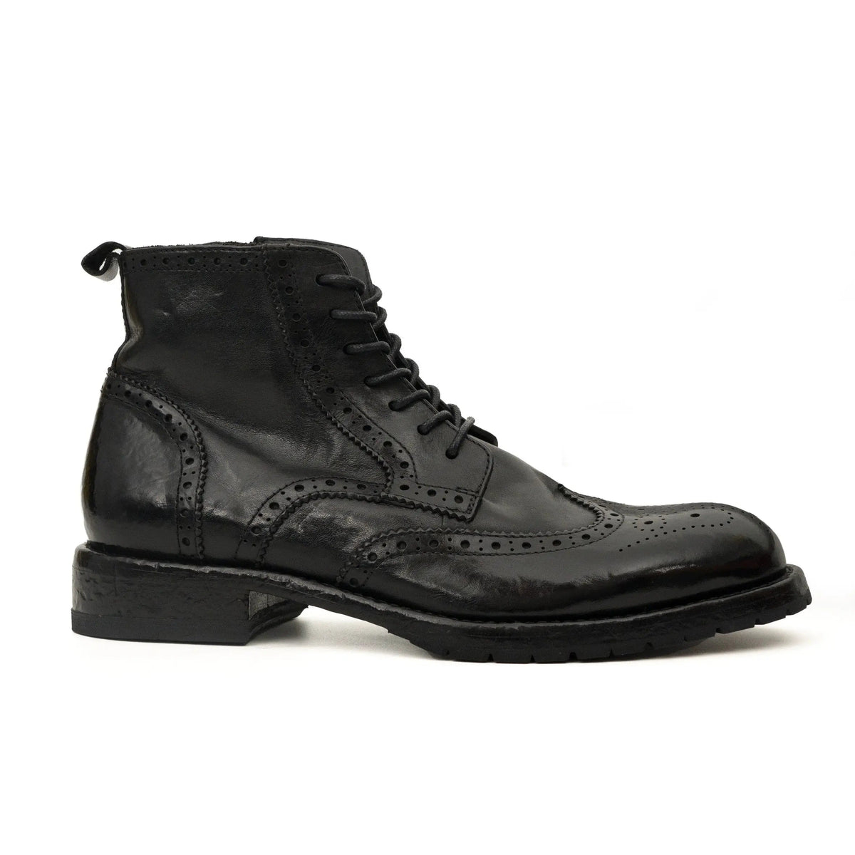 Black Wingtip Calf Leather Ankle Boots