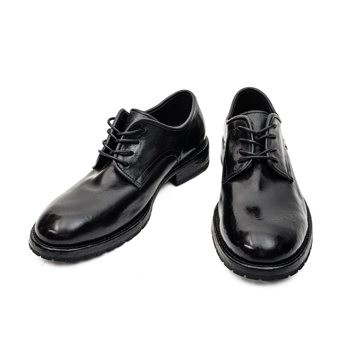 Black Plain-Toe Calf Leather Derby Shoes