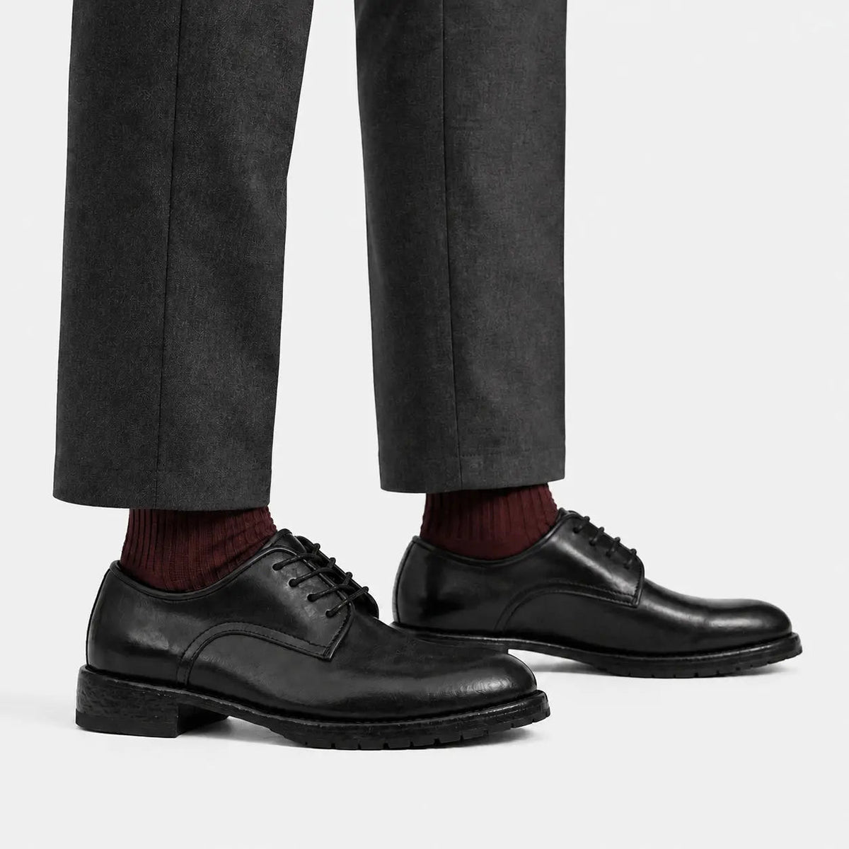Black Plain-Toe Calf Leather Derby Shoes