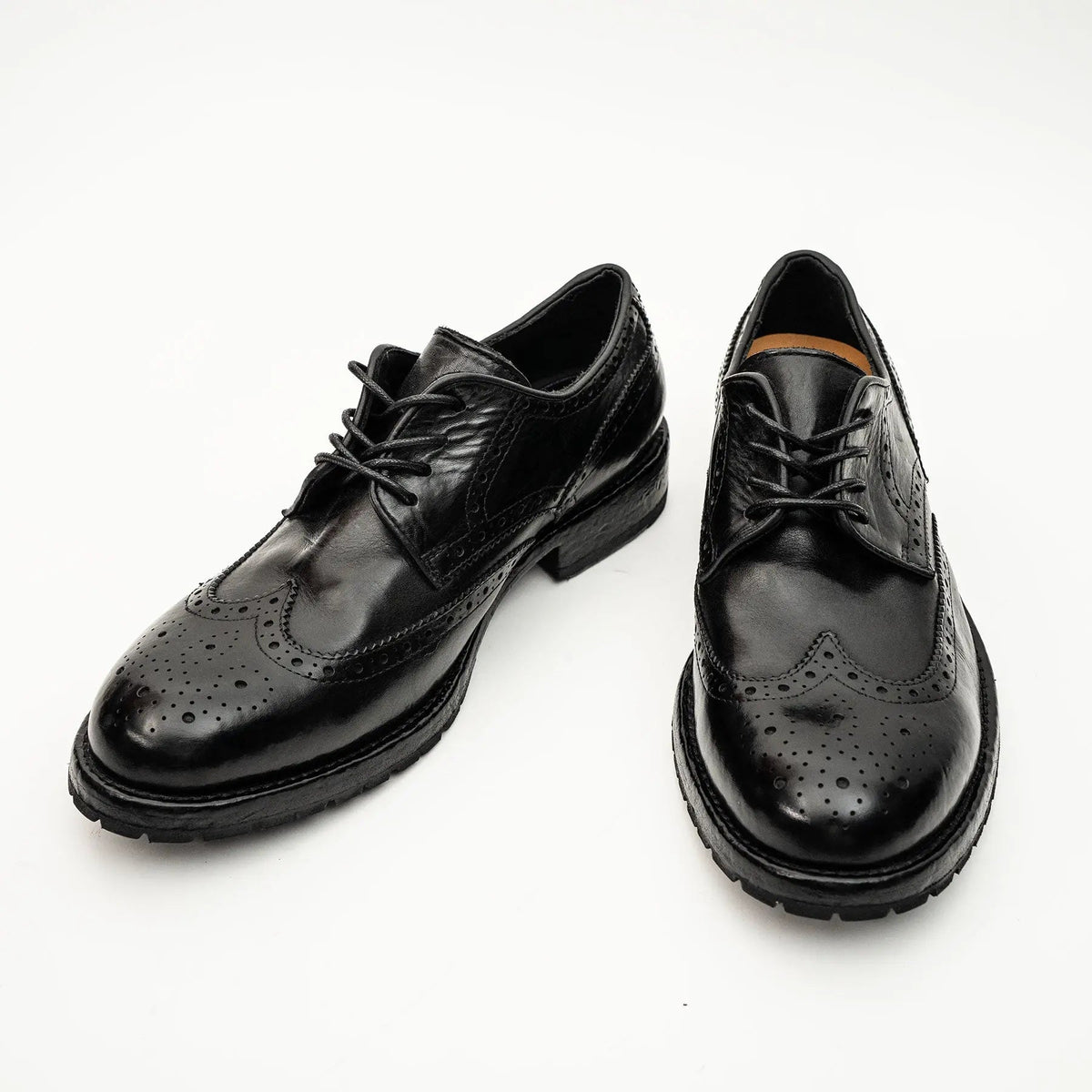 Black Wingtip Calf Leather Derby Shoes