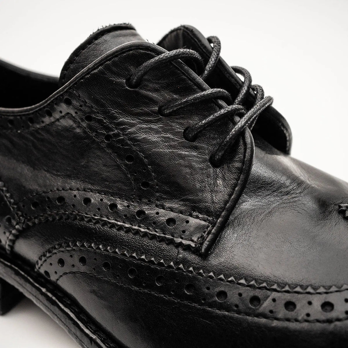 Black Wingtip Calf Leather Derby Shoes