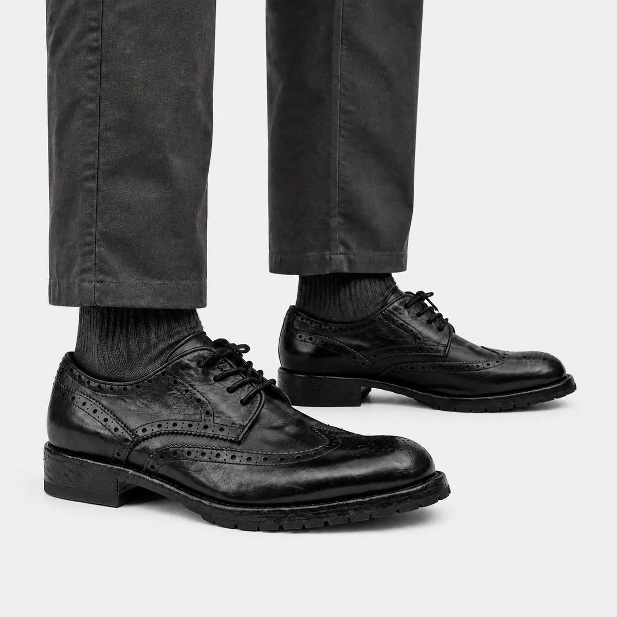 Black Wingtip Calf Leather Derby Shoes