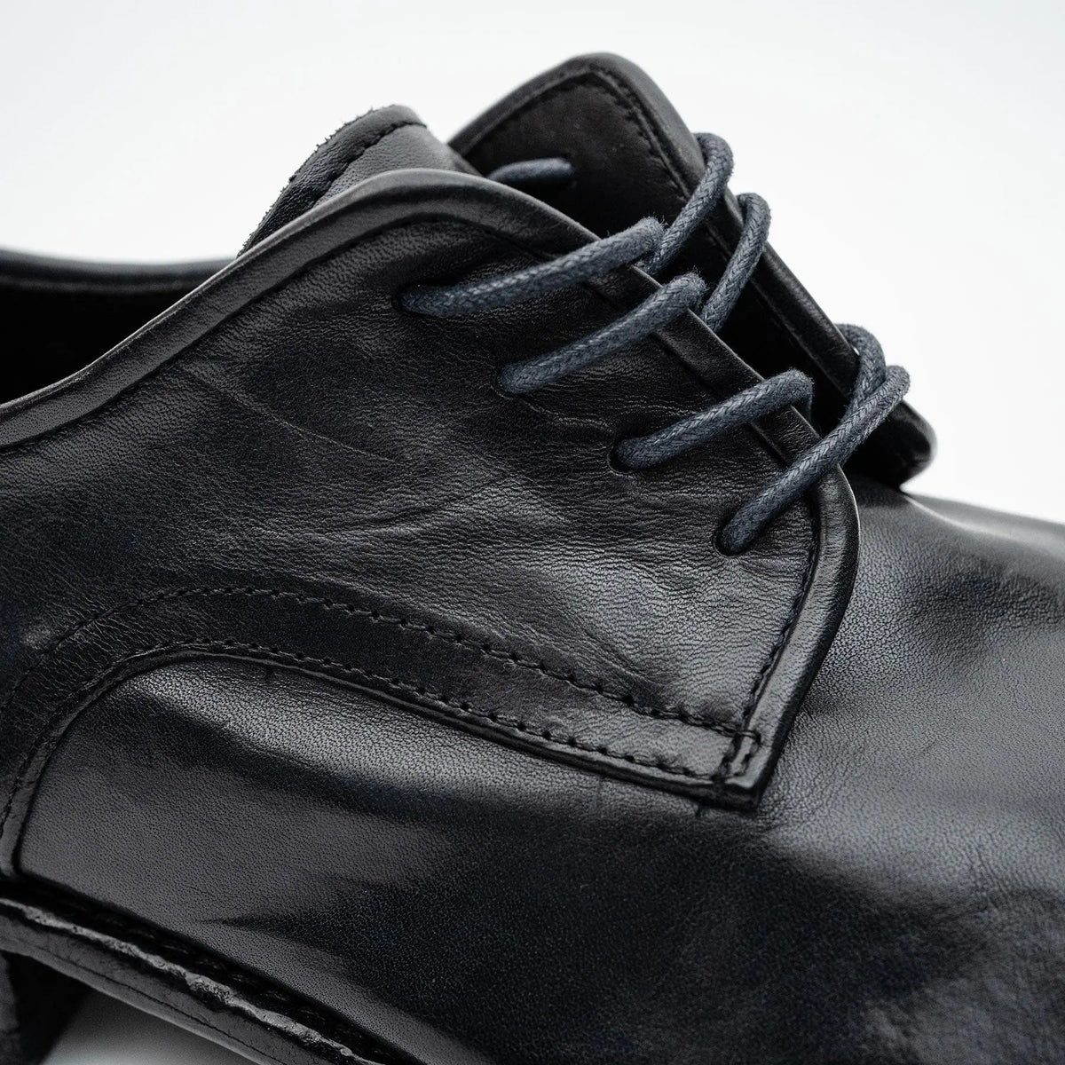 Midnight Navy Plain-Toe Calf Leather Derby Shoes