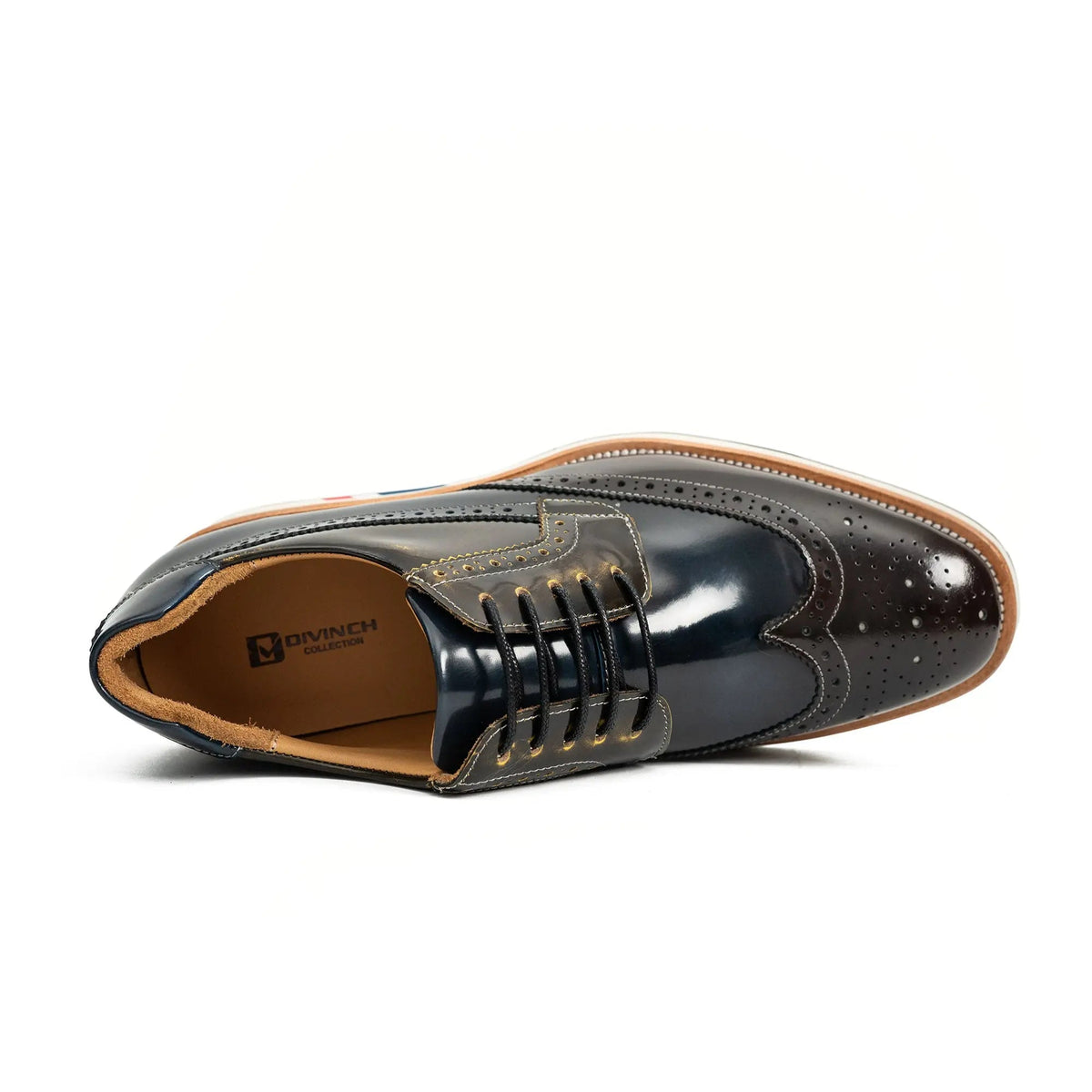 Brown and Black Wingtip Derby Shoes with Striped Sole