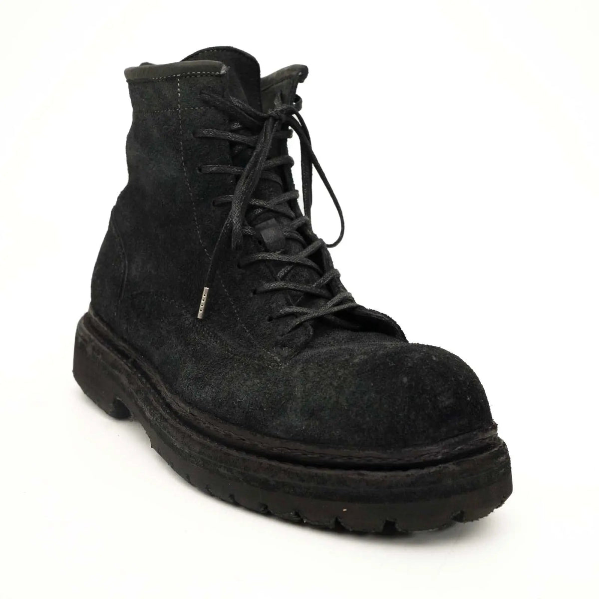 Black Horsehide Lace-Up Boots