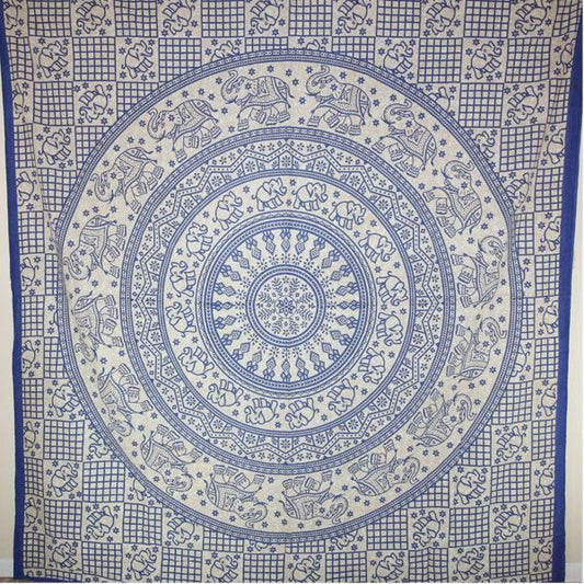 Blue Elephant Chakra Mandala Tapestry Wall Hanging Decor