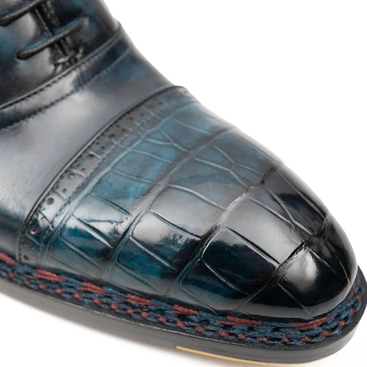 Blue-Black Cap-Toe Calf & Crocodile Leather Ankle Boots