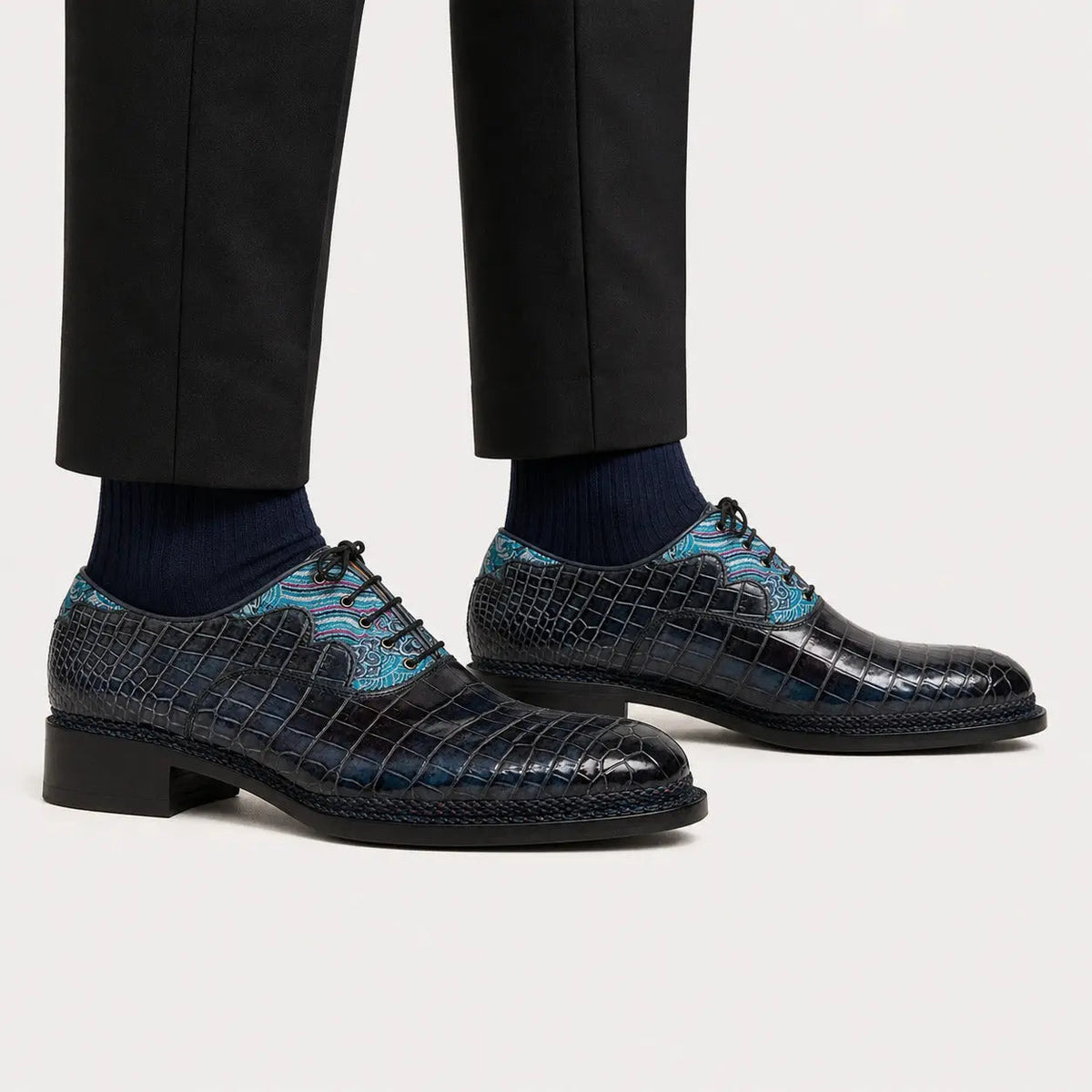 Blue Crocodile Leather Oxford Shoes