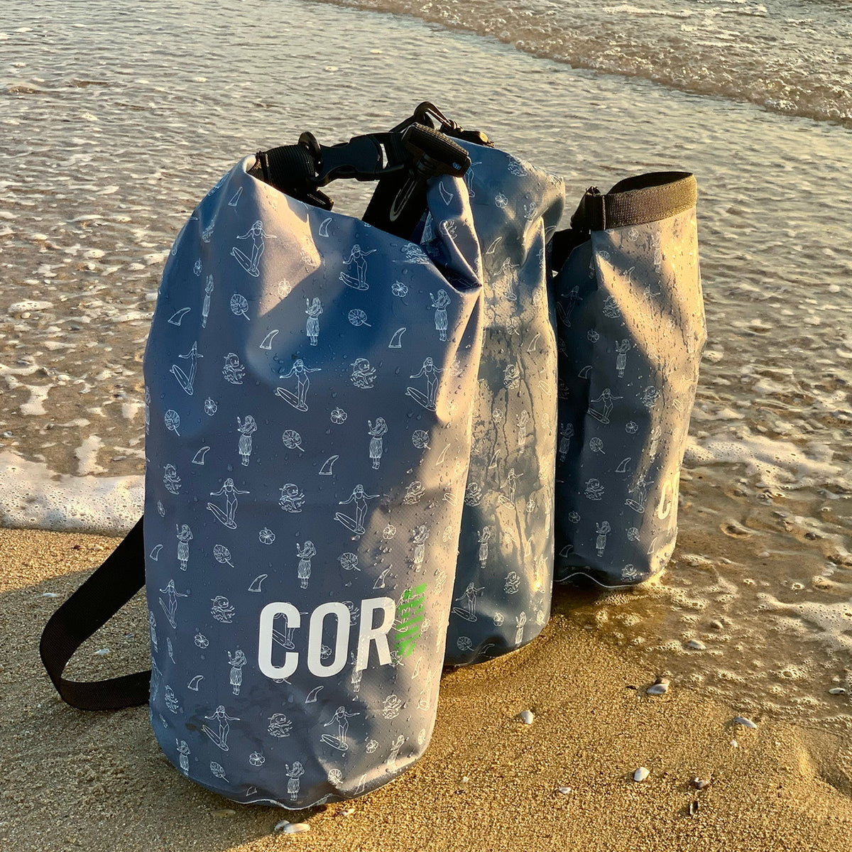 Bolsas estancas (estampado hawaiano): 3L, 5L, 10L, 15L y paquetes de 3