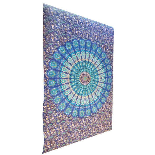 Blue Henna Peacock Mandala Wall Tapestry Beach Throw