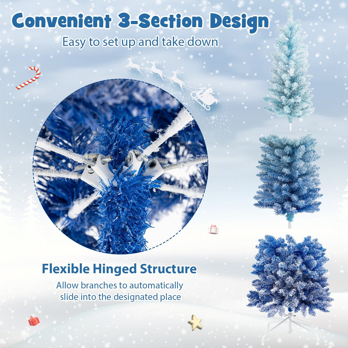 6 Feet Blue Gradient Snow Flocked Artificial Christmas Tree-Blue