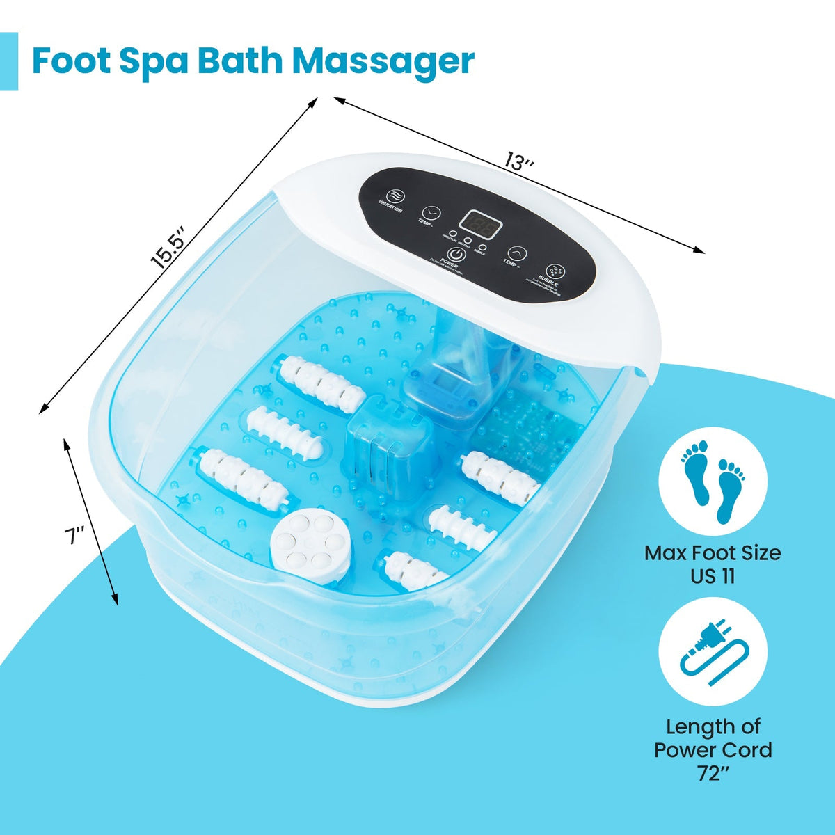 Foot Spa Massager Tub with Removable Pedicure Stone and Massage Beads-Blue