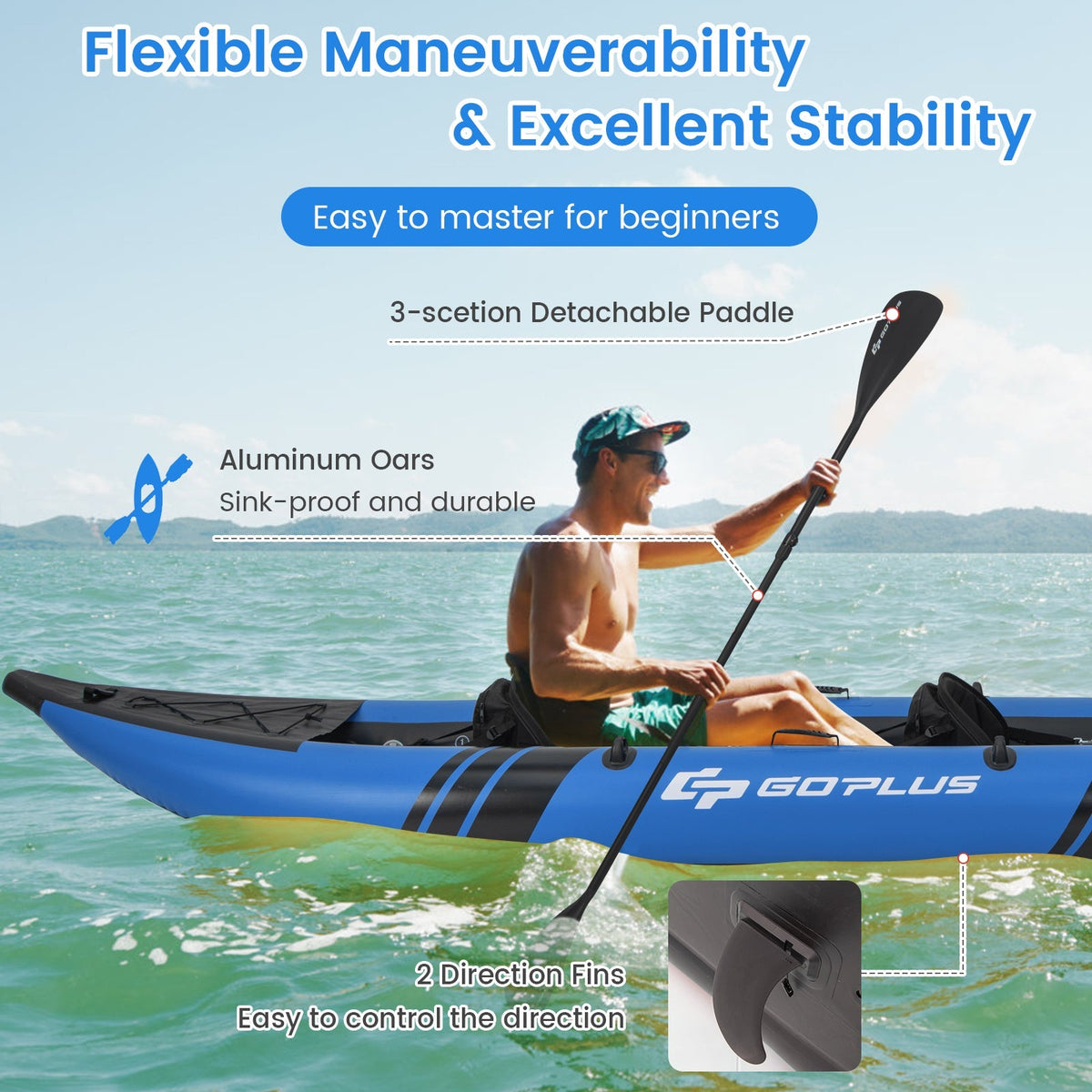 Set de kayak inflable para 2 personas con remos de aluminio y kit de reparación