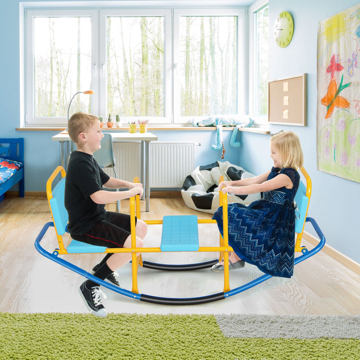 Outdoor Kids Seesaw Swivel Teeter for 3 to 8 Years Old-Blue