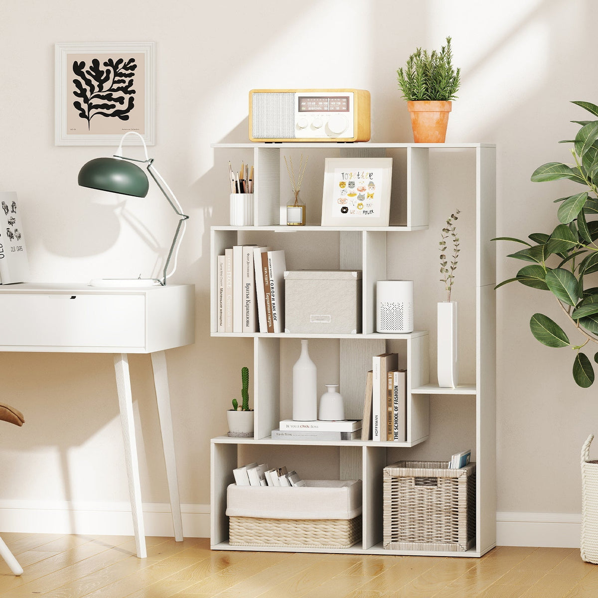 47 Inch 6-Cube Open-back Geometric Bookshelf for Bedroom Living Room