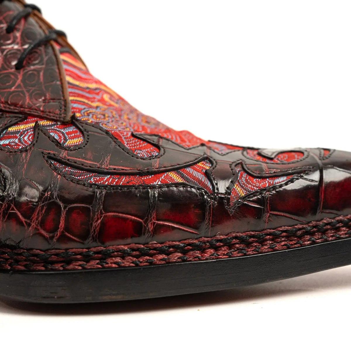 Red Square-Toe Crocodile Leather Oxford Shoes