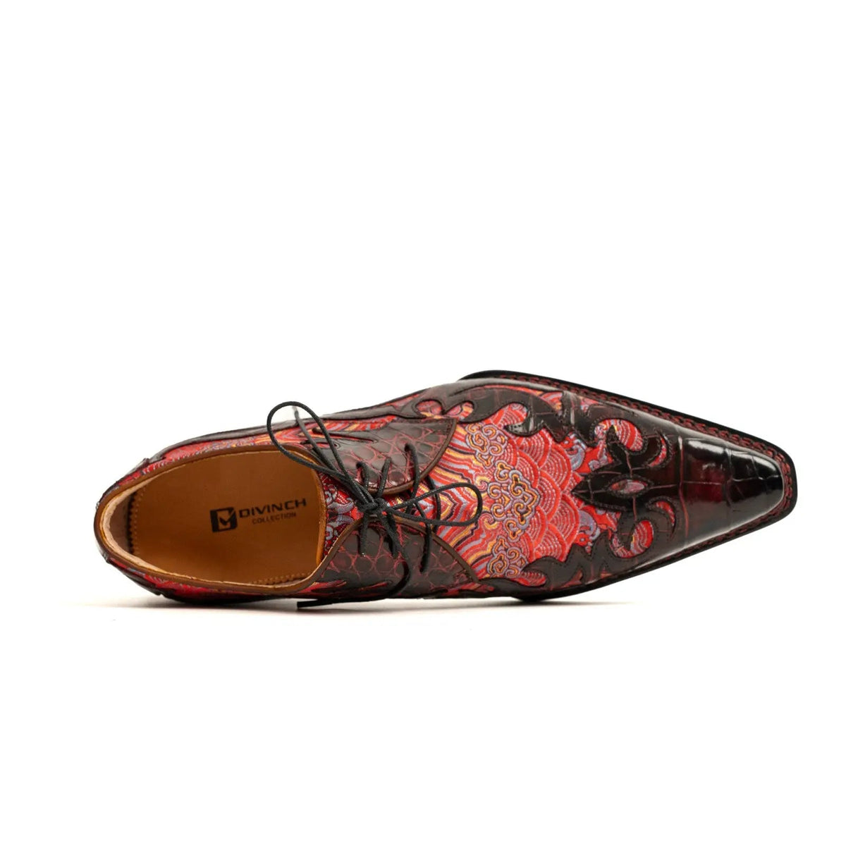 Red Square-Toe Crocodile Leather Oxford Shoes