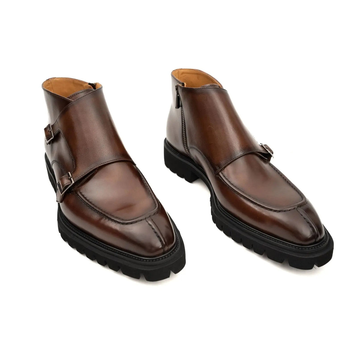 Brown Calf Leather Buckle Ankle Boots