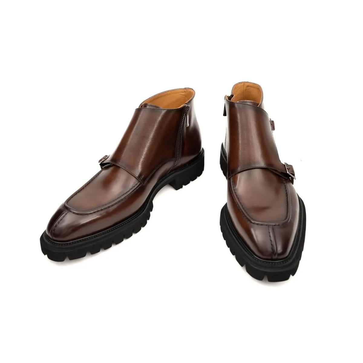 Brown Calf Leather Buckle Ankle Boots