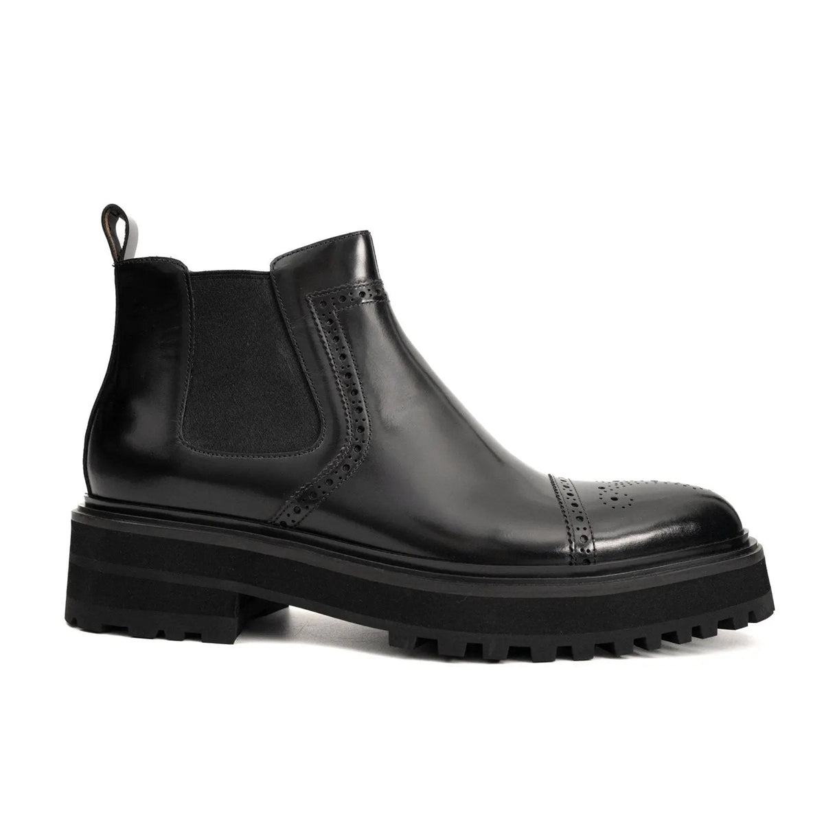 Black Cap-Toe Calf Leather Chelsea Boots