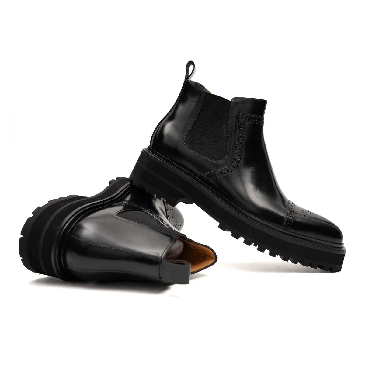 Black Cap-Toe Calf Leather Chelsea Boots