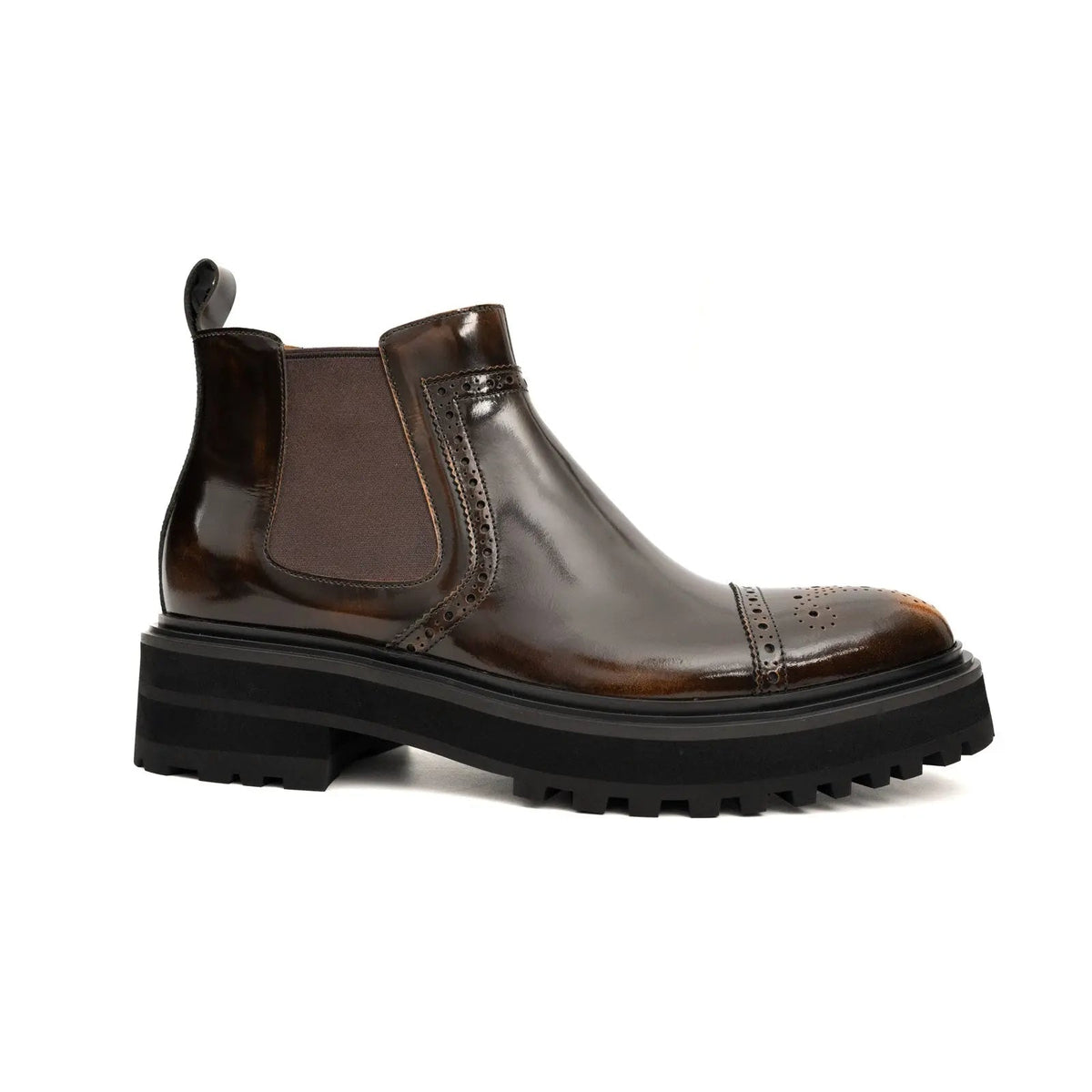 Brown Wingtip Calf Leather Chelsea Boots