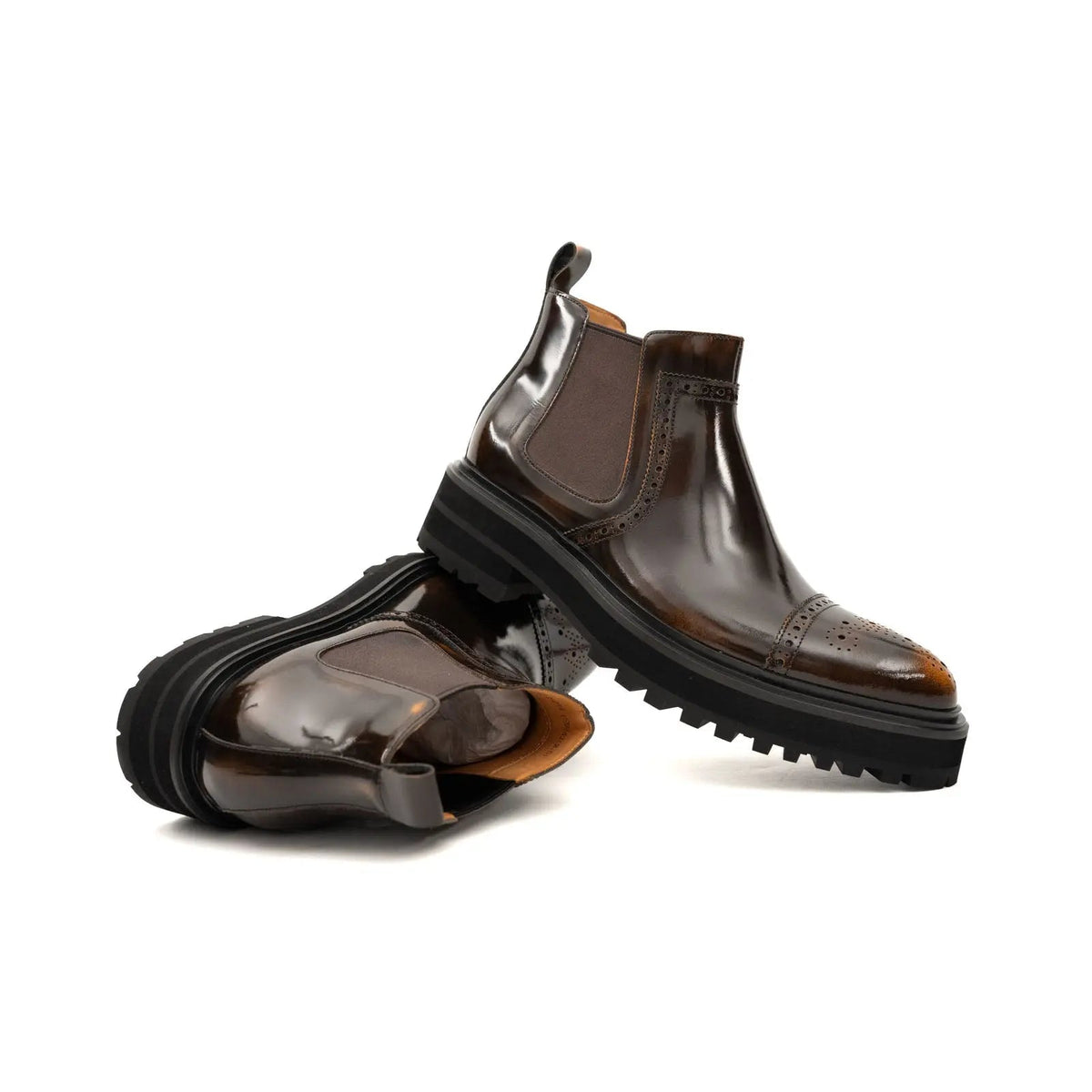 Brown Wingtip Calf Leather Chelsea Boots