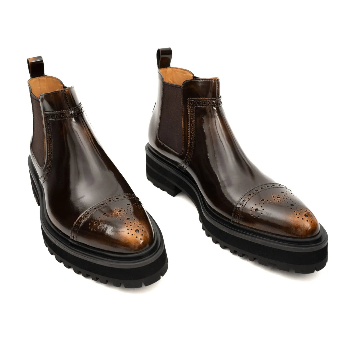 Brown Wingtip Calf Leather Chelsea Boots
