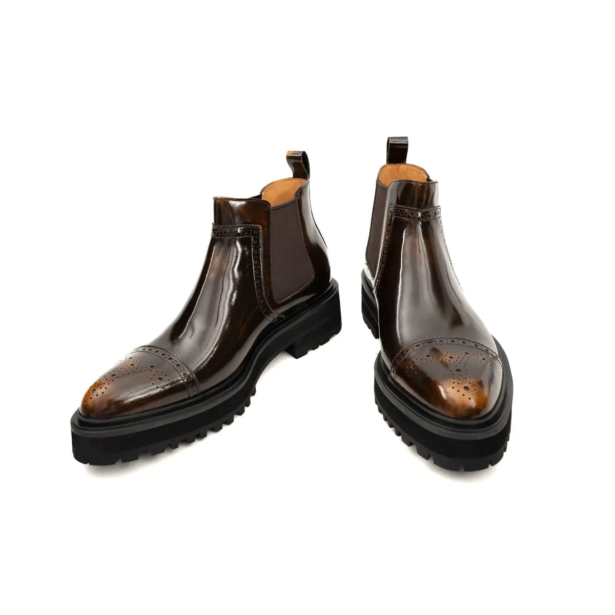 Brown Wingtip Calf Leather Chelsea Boots