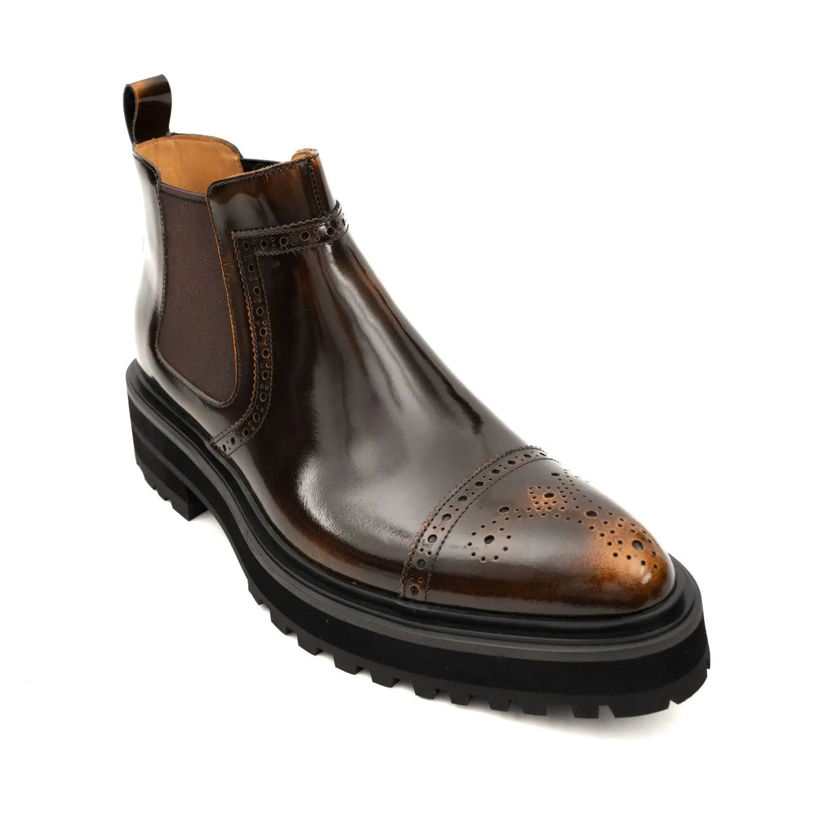 Brown Wingtip Calf Leather Chelsea Boots
