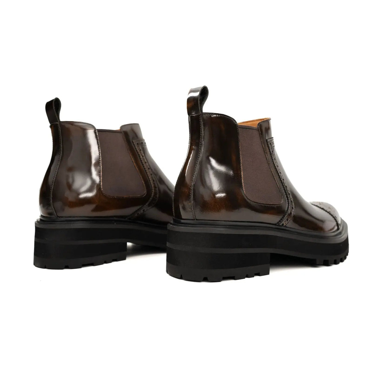 Brown Wingtip Calf Leather Chelsea Boots