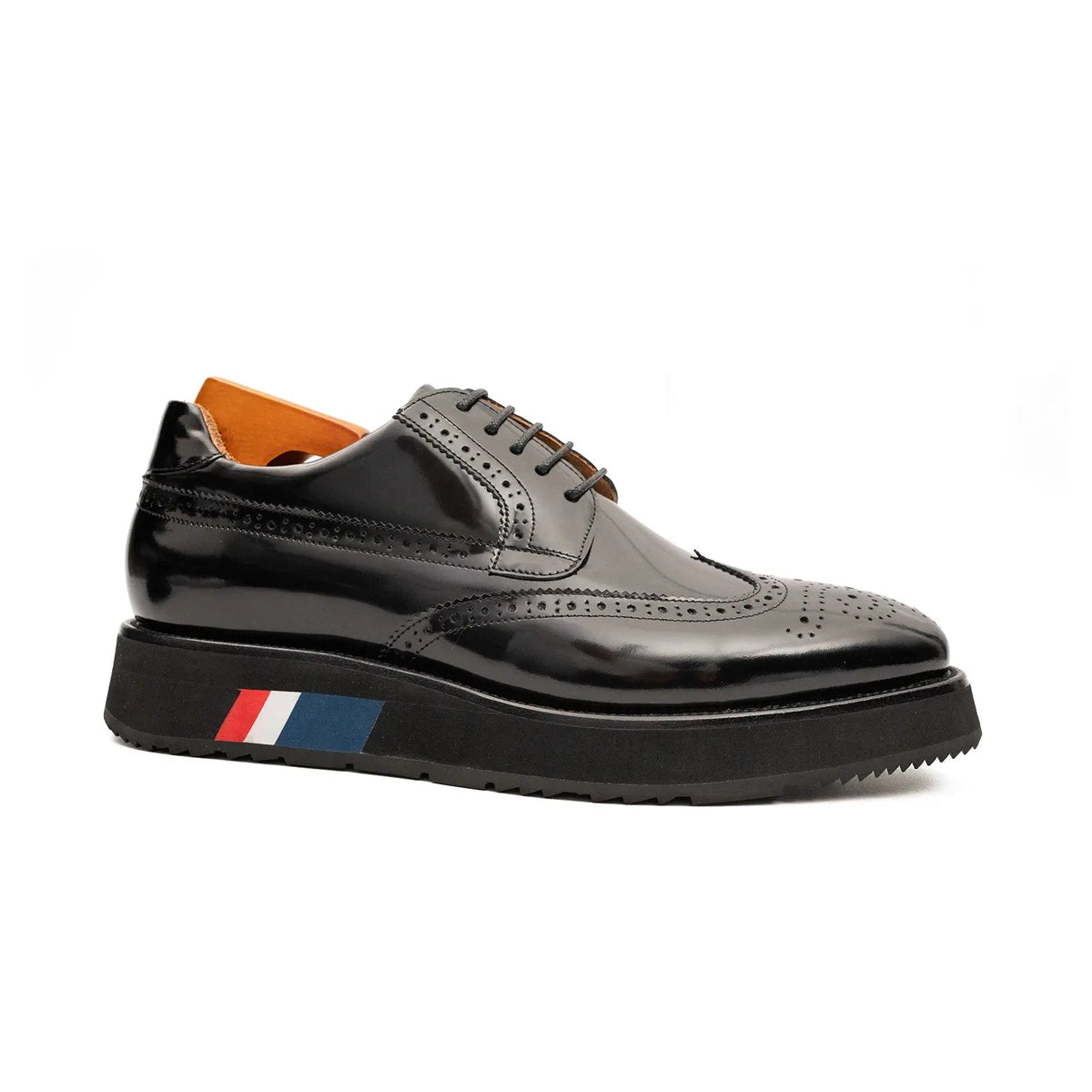 Black Wingtip Calf Leather Derby Shoes