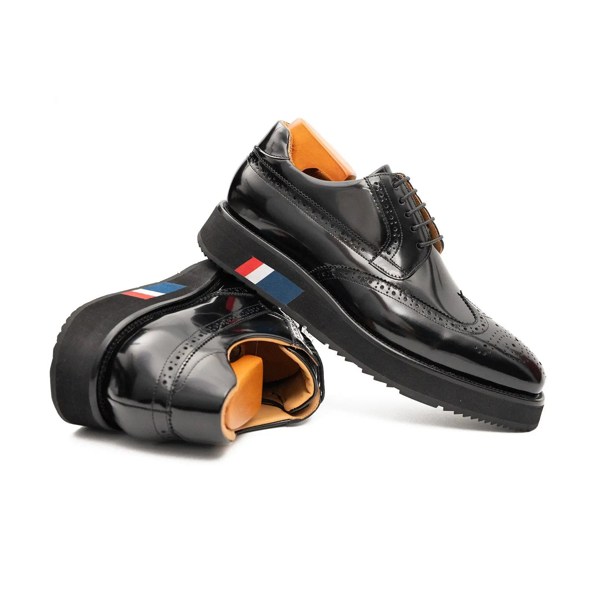 Black Wingtip Calf Leather Derby Shoes