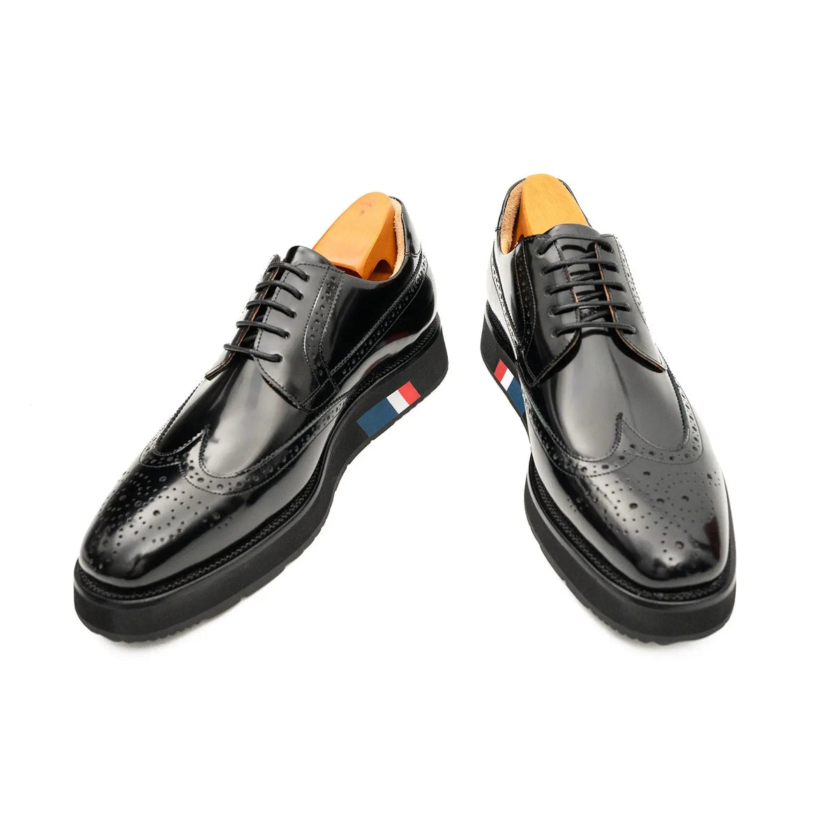 Black Wingtip Calf Leather Derby Shoes