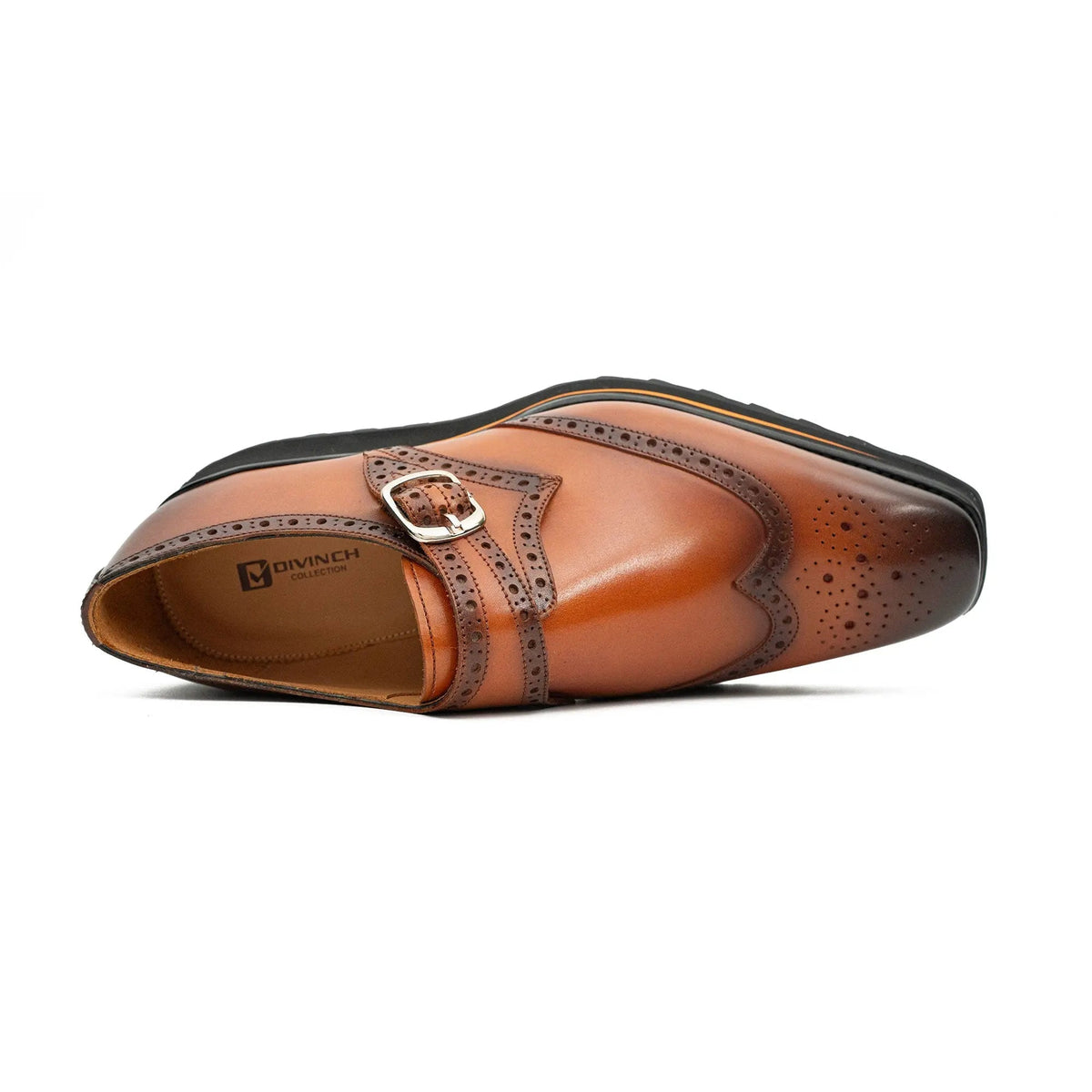 Brown Wingtip Calf Leather Monk Shoes