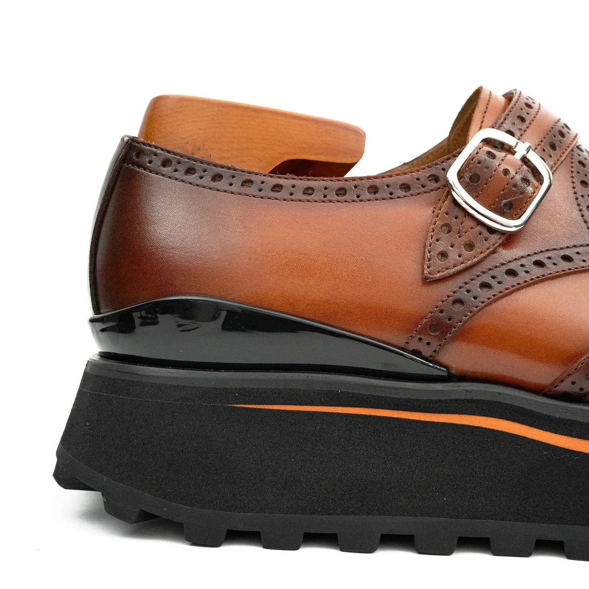 Brown Wingtip Calf Leather Monk Shoes