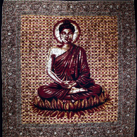 Brown Buddha Meditation Batik Tapestry Wall Hanging
