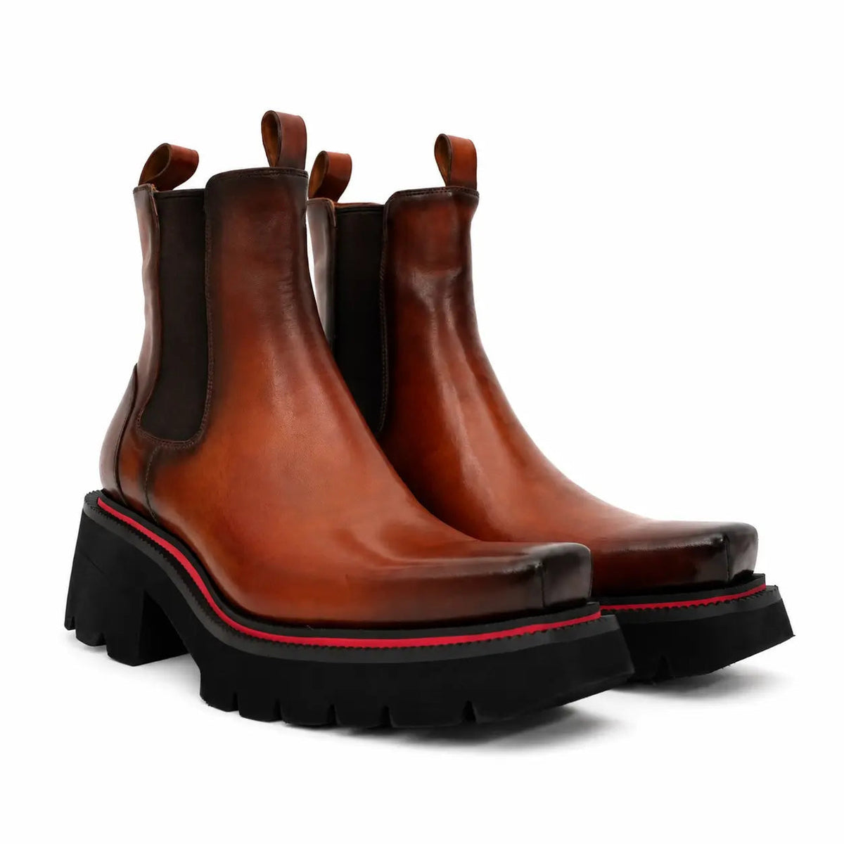 Orange Platform Calf Leather Chelsea Boots