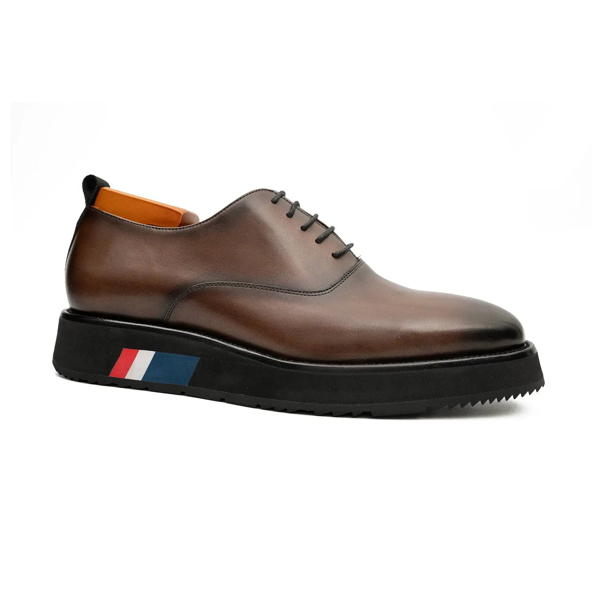 Brown Plain-Toe Calf Leather Oxford Shoes