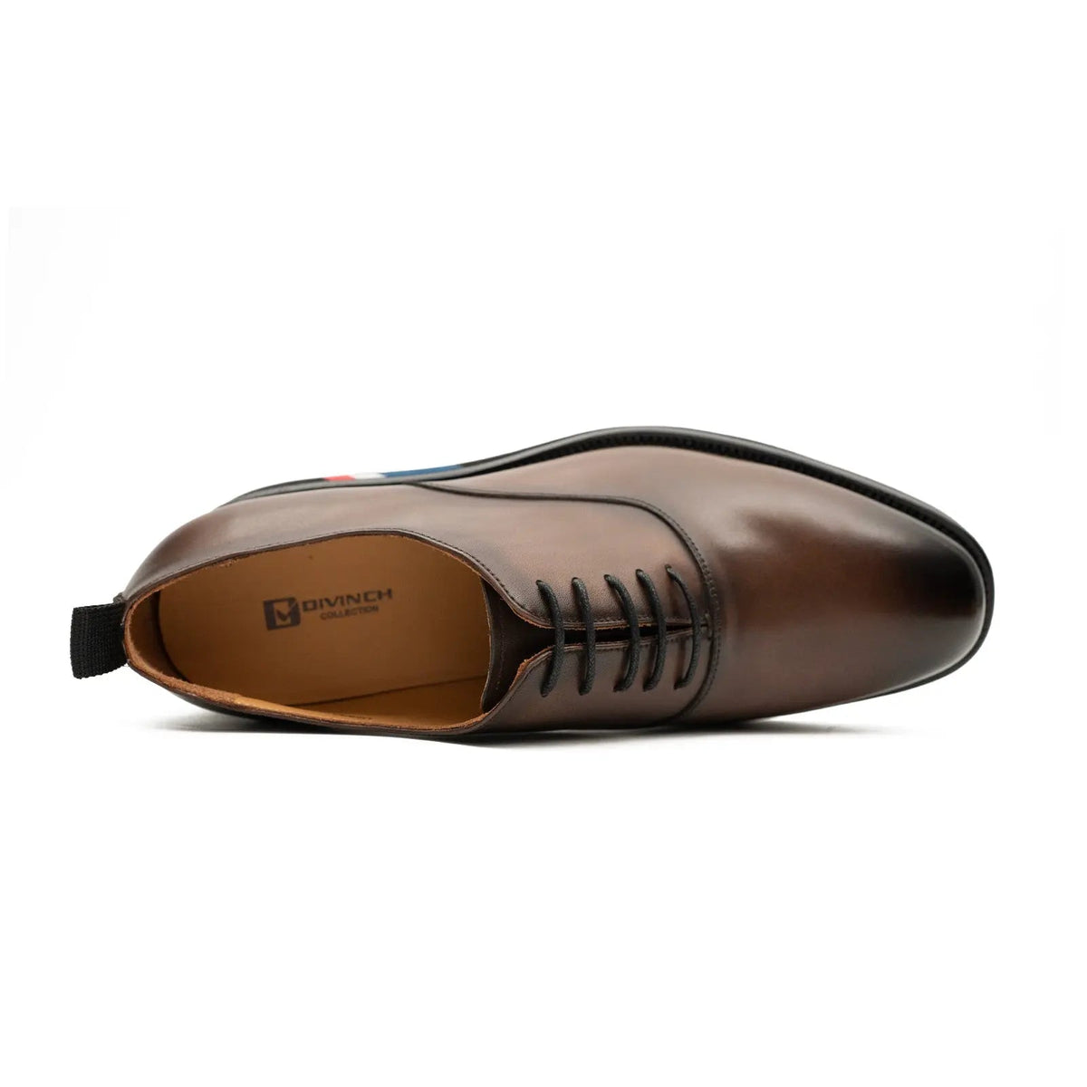 Brown Plain-Toe Calf Leather Oxford Shoes